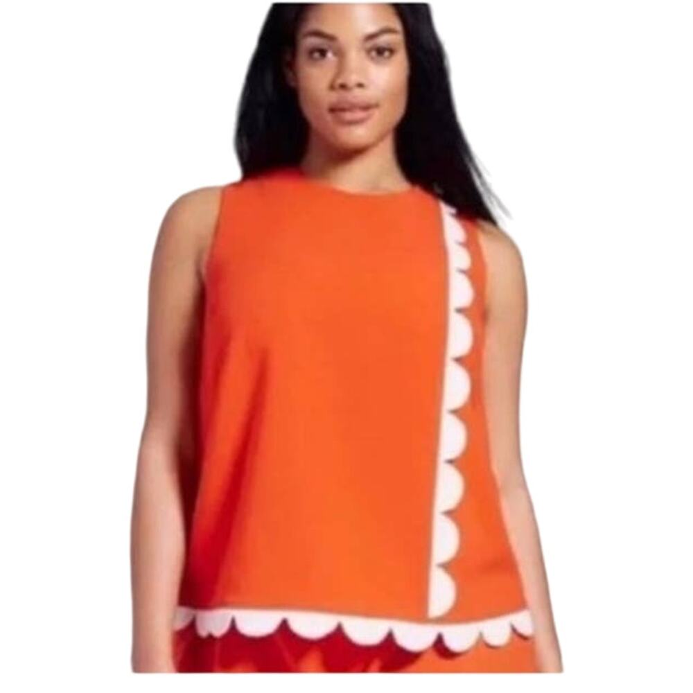 Victoria Beckham x Target Womens Top Size 3X Orange White Mod Scallop Trim‎